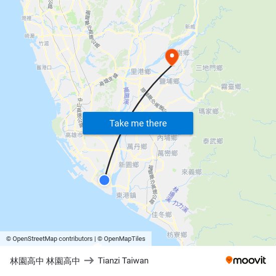 林園高中 林園高中 to Tianzi Taiwan map