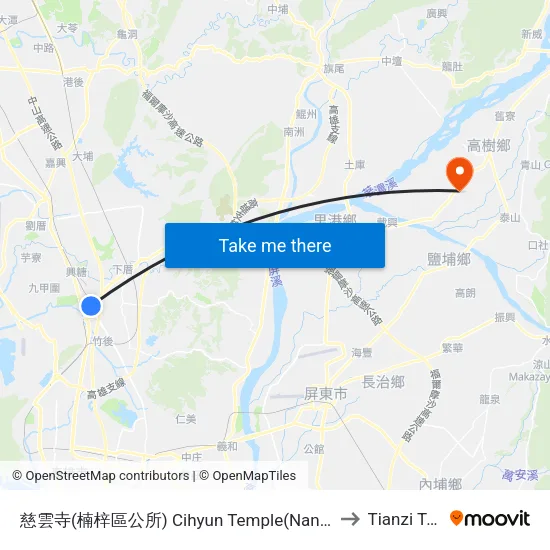 慈雲寺(楠梓區公所) Cihyun Temple(Nanzih District Office) to Tianzi Taiwan map