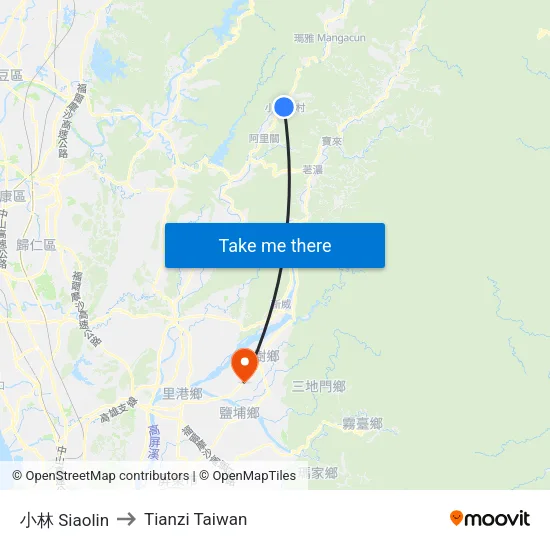 小林 Siaolin to Tianzi Taiwan map