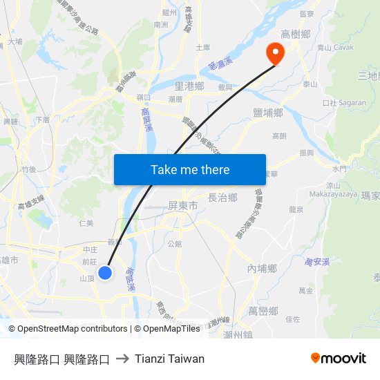 興隆路口 興隆路口 to Tianzi Taiwan map