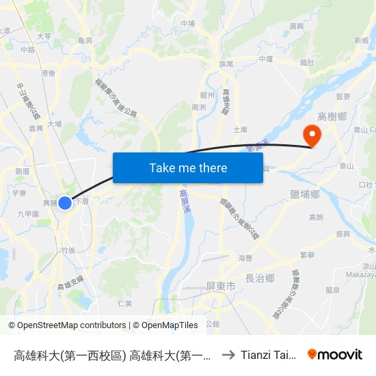 高雄科大(第一西校區) 高雄科大(第一西校區) to Tianzi Taiwan map