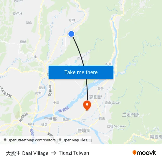 大愛里 Daai Village to Tianzi Taiwan map