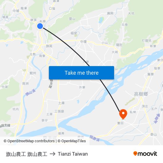 旗山農工 旗山農工 to Tianzi Taiwan map