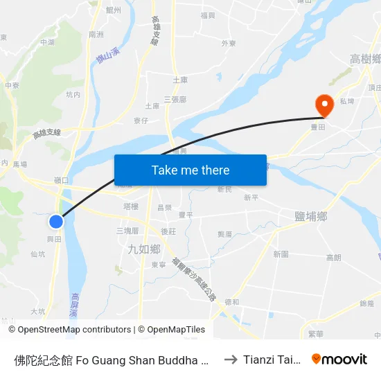 佛陀紀念館 Fo Guang Shan Buddha Museum to Tianzi Taiwan map