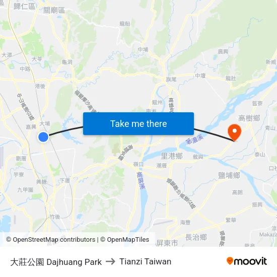 大莊公園 Dajhuang Park to Tianzi Taiwan map
