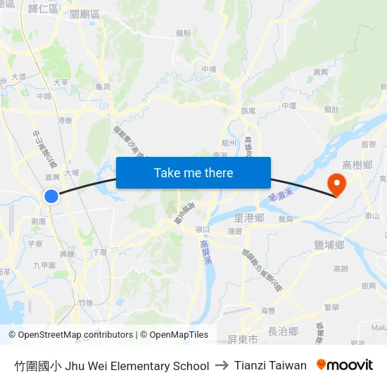 竹圍國小 Jhu Wei Elementary School to Tianzi Taiwan map