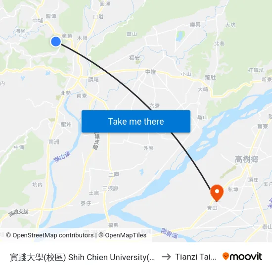 實踐大學(校區) Shih Chien University(Campus) to Tianzi Taiwan map