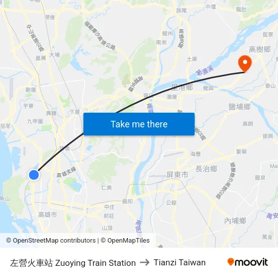 左營火車站 Zuoying Train Station to Tianzi Taiwan map
