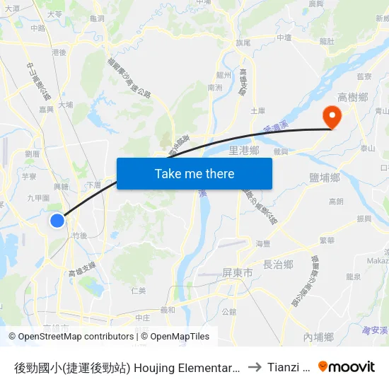 後勁國小(捷運後勁站) Houjing Elementary School(Mrt Houjin Station) to Tianzi Taiwan map