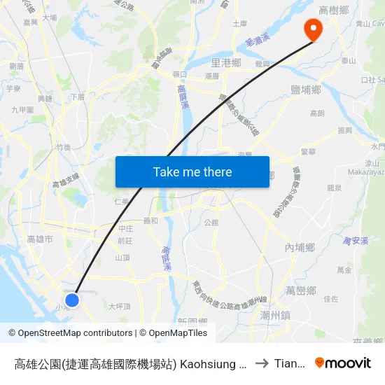 高雄公園(捷運高雄國際機場站) Kaohsiung Park(Mrt Kaohsiung International Airport Station) to Tianzi Taiwan map