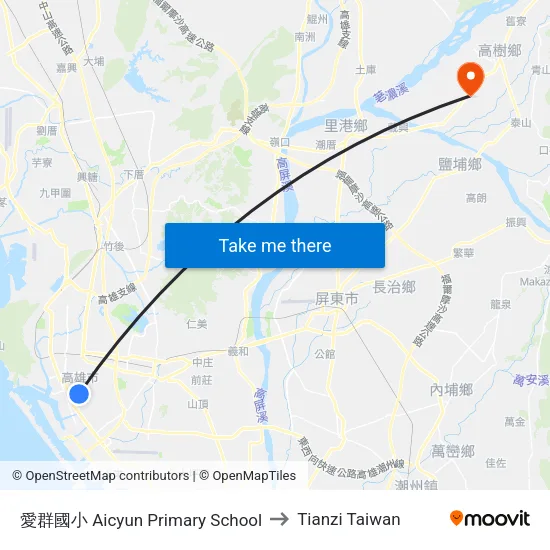 愛群國小 Aicyun Primary School to Tianzi Taiwan map