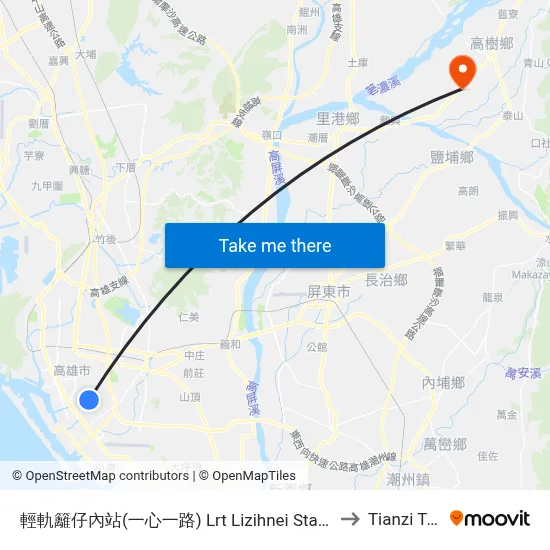 LRT Lizihnei Station (Yisin 1st Road) to Tianzi Taiwan map