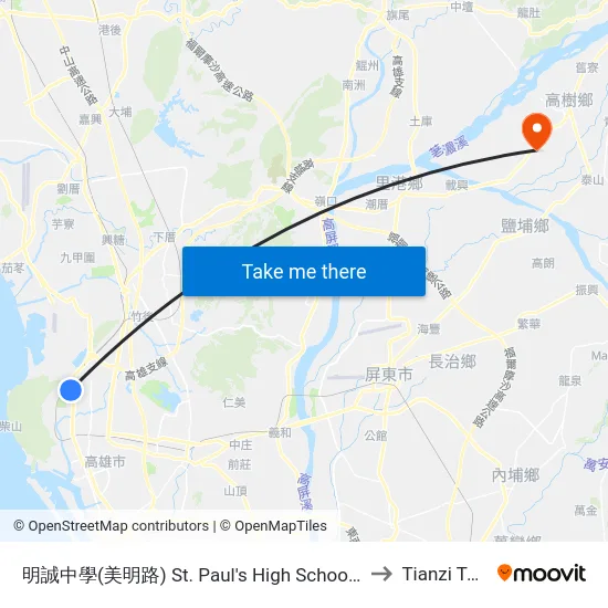 明誠中學(美明路) St. Paul's High School(Meiming Rd.) to Tianzi Taiwan map