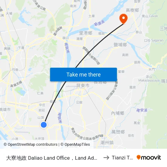 大寮地政 Daliao Land Office，Land Administration Bureau to Tianzi Taiwan map