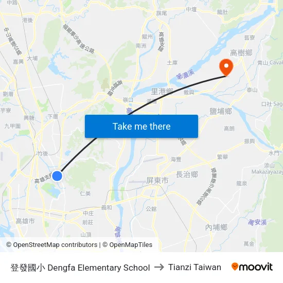 登發國小 Dengfa Elementary School to Tianzi Taiwan map