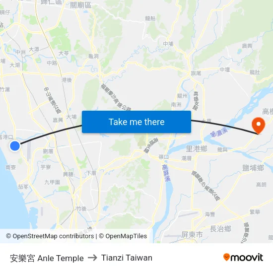 安樂宮 Anle Temple to Tianzi Taiwan map
