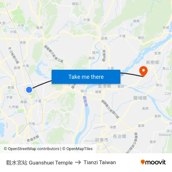 觀水宮站 Guanshuei Temple to Tianzi Taiwan map