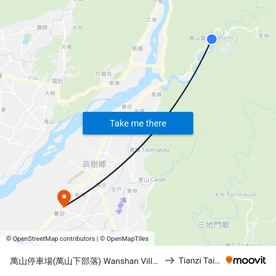 萬山停車場(萬山下部落) Wanshan Village Office to Tianzi Taiwan map