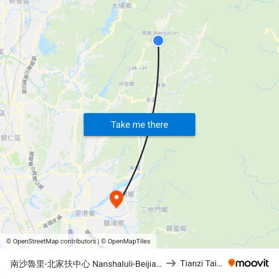南沙魯里-北家扶中心 Nanshaluli-Beijiafu Center to Tianzi Taiwan map