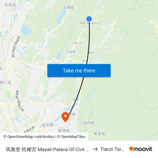 瑪雅里-民權宮 Mayali-Palace Of Civil Rights to Tianzi Taiwan map