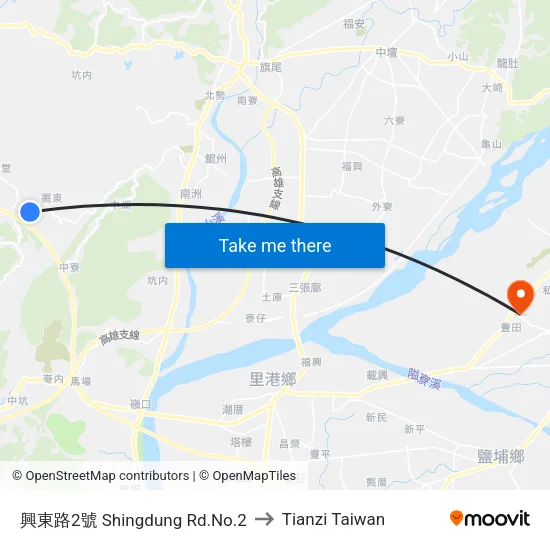 興東路2號 Shingdung Rd.No.2 to Tianzi Taiwan map