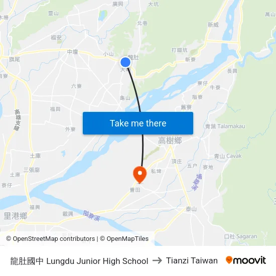 龍肚國中 Lungdu Junior High School to Tianzi Taiwan map
