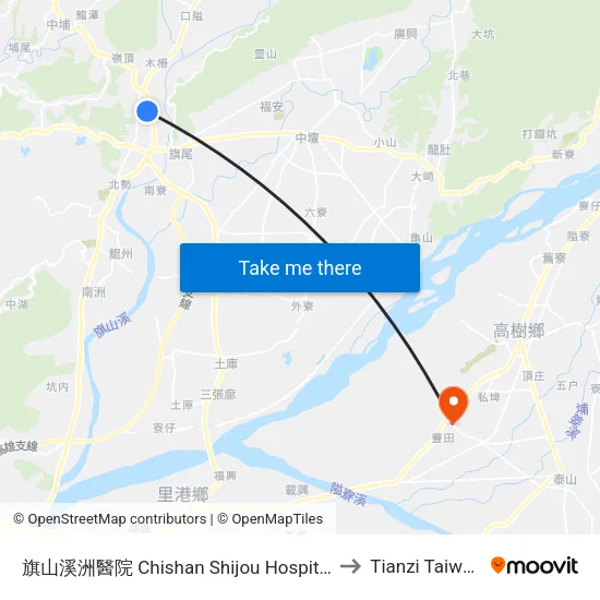 旗山溪洲醫院 Chishan Shijou Hospital to Tianzi Taiwan map