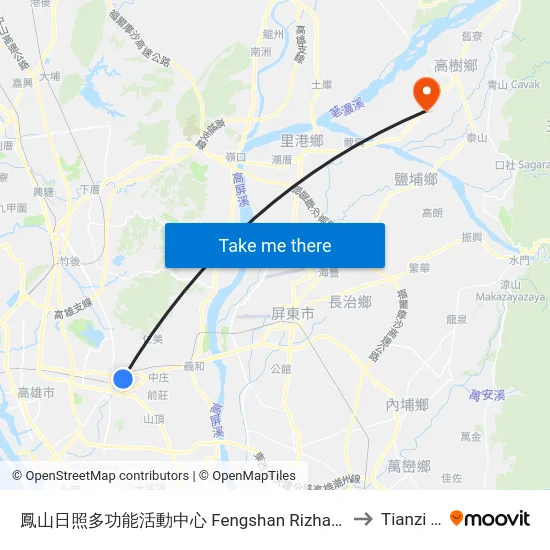 鳳山日照多功能活動中心 Fengshan Rizhao Multifunctional Activity Center to Tianzi Taiwan map