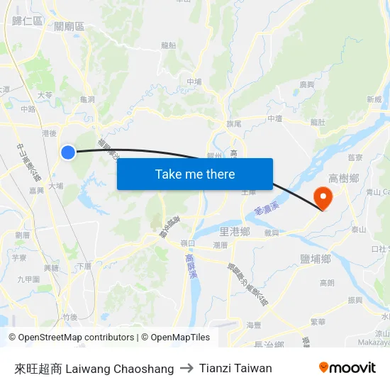 來旺超商 Laiwang Chaoshang to Tianzi Taiwan map