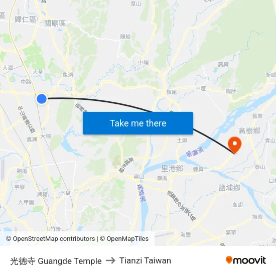 光德寺 Guangde Temple to Tianzi Taiwan map