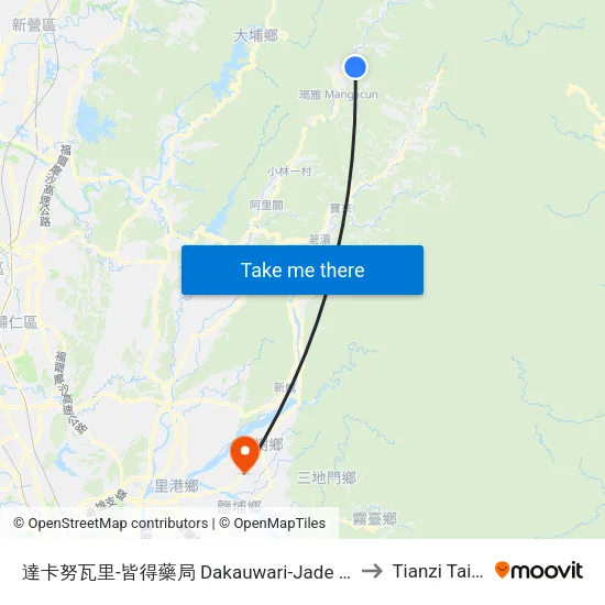 達卡努瓦里-皆得藥局 Dakauwari-Jade Pharmacy to Tianzi Taiwan map
