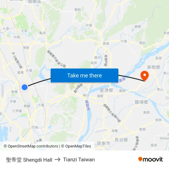 聖帝堂 Shengdi Hall to Tianzi Taiwan map