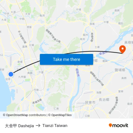 大舍甲 Dashejia to Tianzi Taiwan map