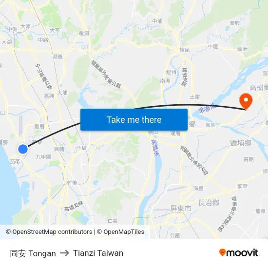 同安 Tongan to Tianzi Taiwan map