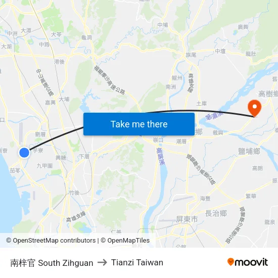 南梓官 South Zihguan to Tianzi Taiwan map