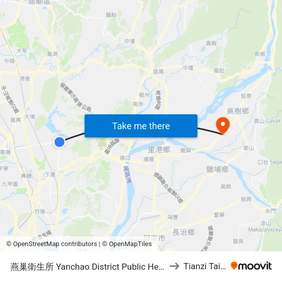 燕巢衛生所 Yanchao District Public Health Center to Tianzi Taiwan map