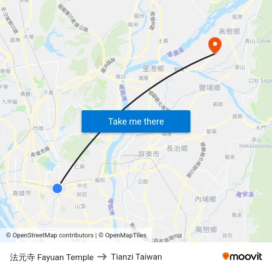 法元寺 Fayuan Temple to Tianzi Taiwan map