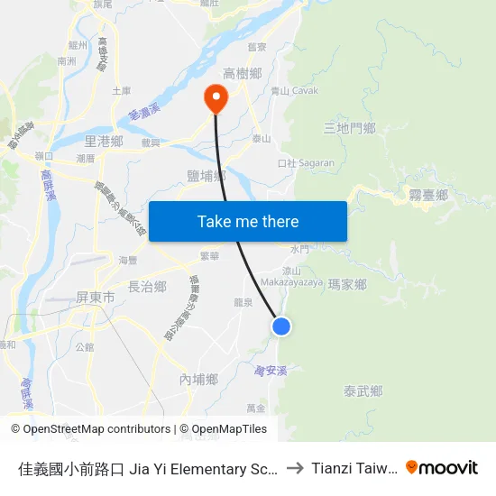 佳義國小前路口 Jia Yi Elementary School to Tianzi Taiwan map