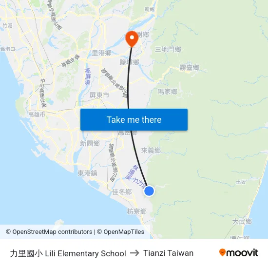 力里國小 Lili Elementary School to Tianzi Taiwan map