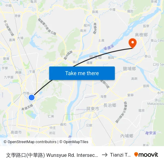 文學路口(中華路) Wunsyue Rd. Intersection(Jhonghua Rd.) to Tianzi Taiwan map