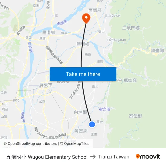 五溝國小 Wugou Elementary School to Tianzi Taiwan map