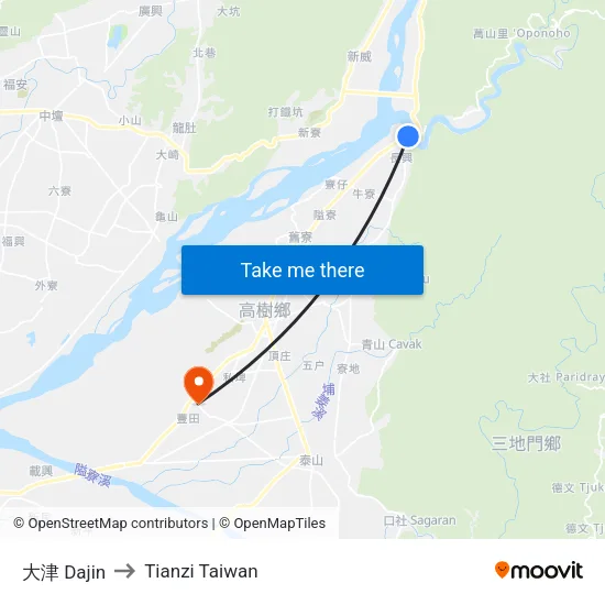 大津 Dajin to Tianzi Taiwan map