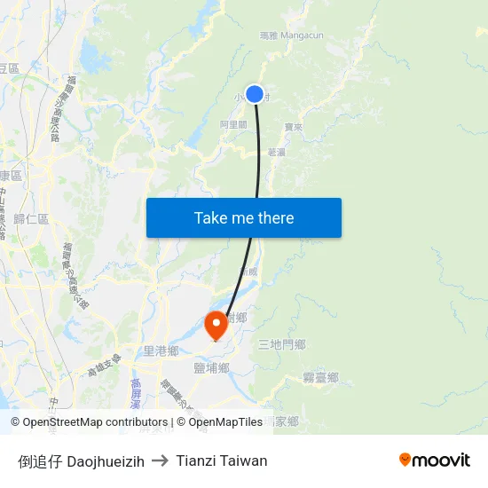 倒追仔 Daojhueizih to Tianzi Taiwan map