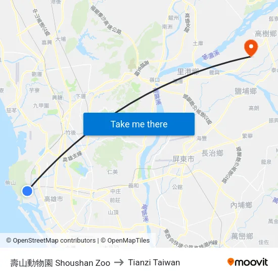 壽山動物園 Shoushan Zoo to Tianzi Taiwan map
