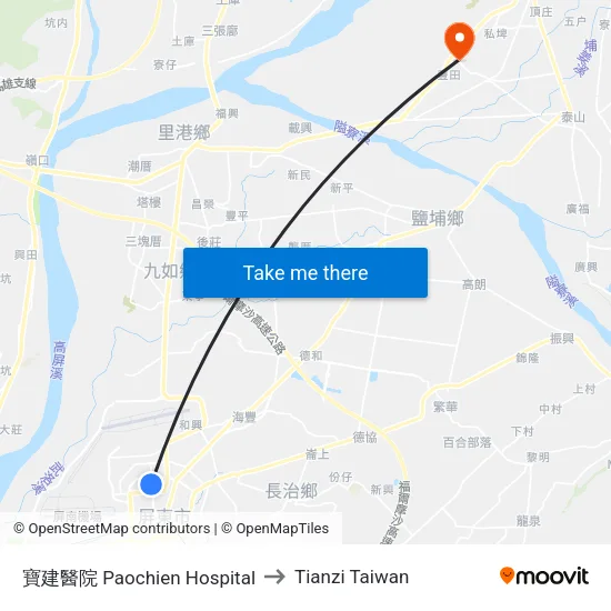 寶建醫院 Paochien Hospital to Tianzi Taiwan map
