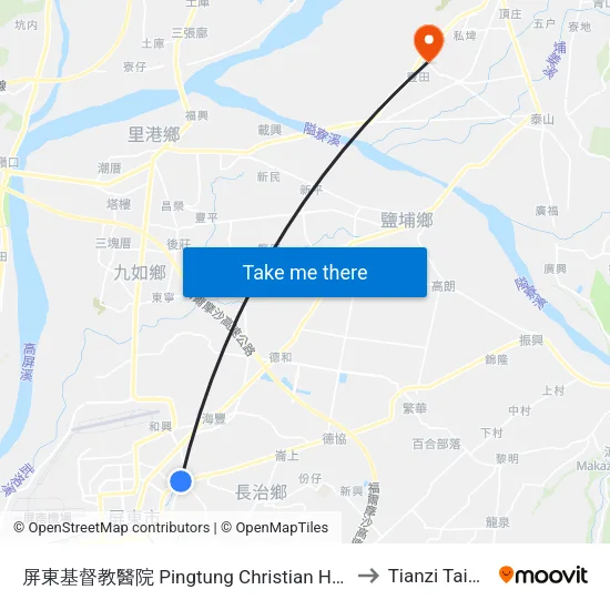 屏東基督教醫院 Pingtung Christian Hospital to Tianzi Taiwan map