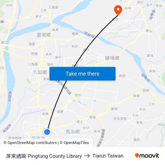 屏東總圖 Pingtung County Library to Tianzi Taiwan map