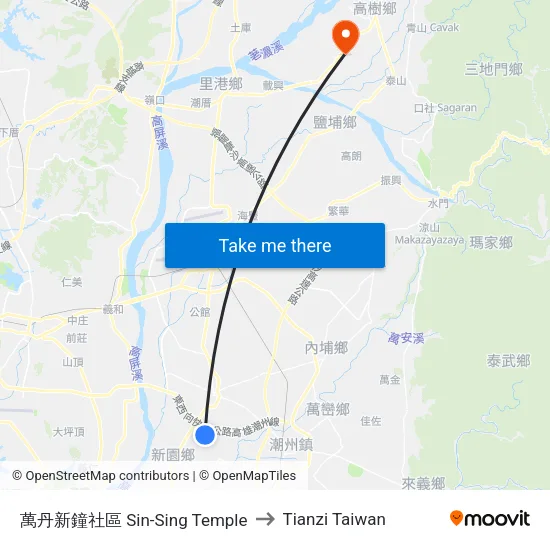 萬丹新鐘社區 Sin-Sing Temple to Tianzi Taiwan map