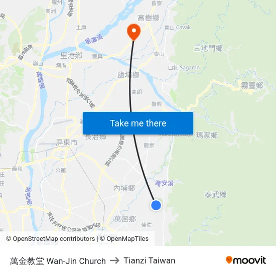萬金教堂 Wan-Jin Church to Tianzi Taiwan map