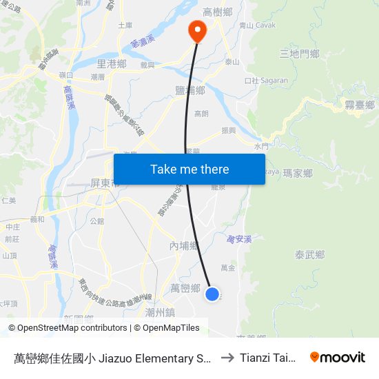 萬巒鄉佳佐國小 Jiazuo Elementary School to Tianzi Taiwan map